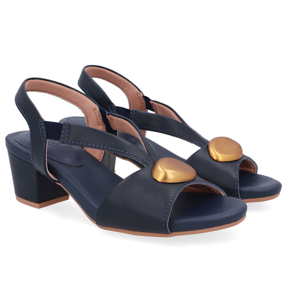 Sandália Bico Redondo Couro Azul Enfeite Azul 2