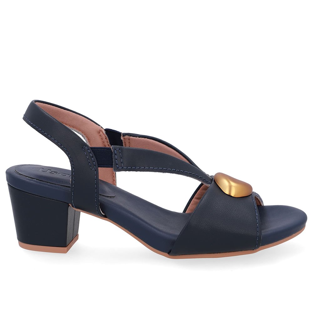 Sandália Bico Redondo Couro Azul Enfeite