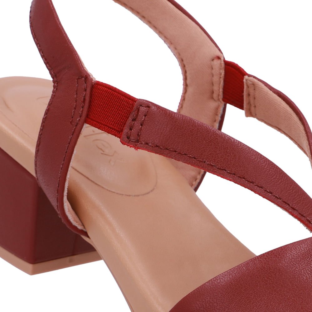 Sandália Bico Redondo Couro Vermelha Enfeite Vermelho 4