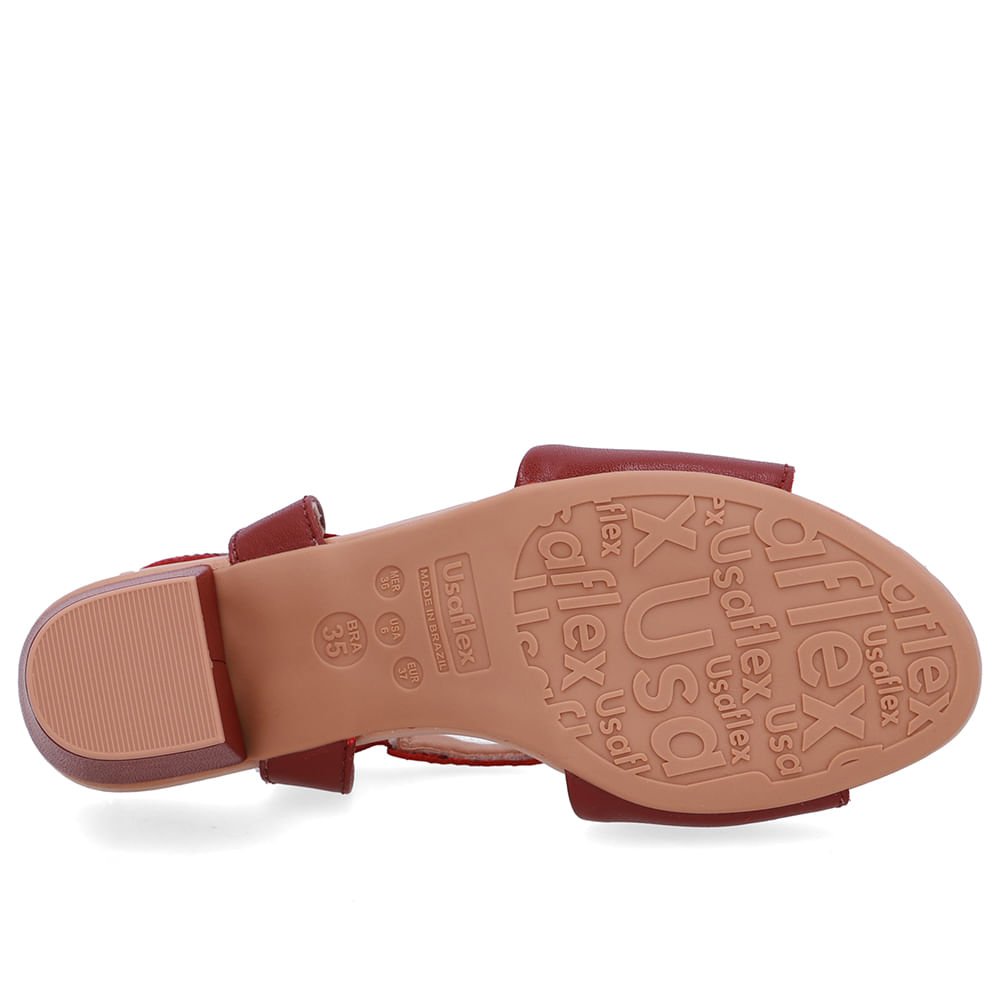 Sandália Bico Redondo Couro Vermelha Enfeite Vermelho 5