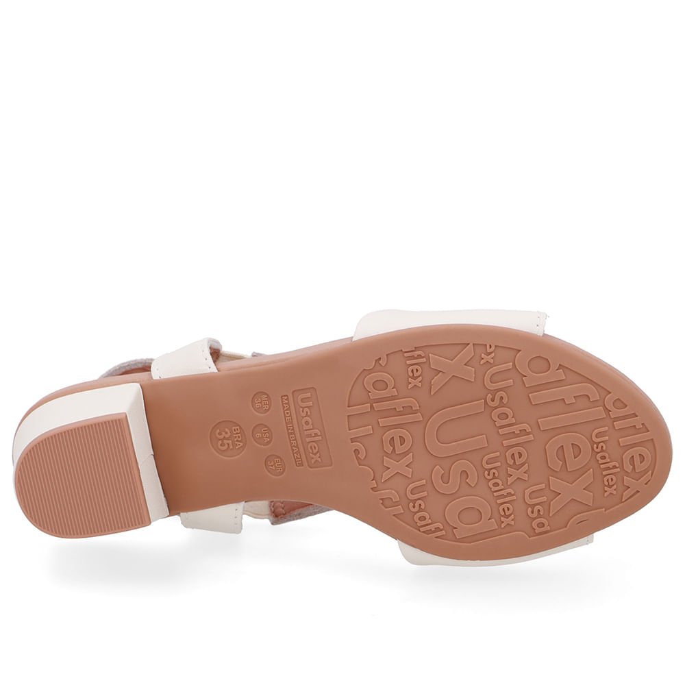 Sandália Bico Redondo Couro Branca Marfim Enfeite Marfim 5