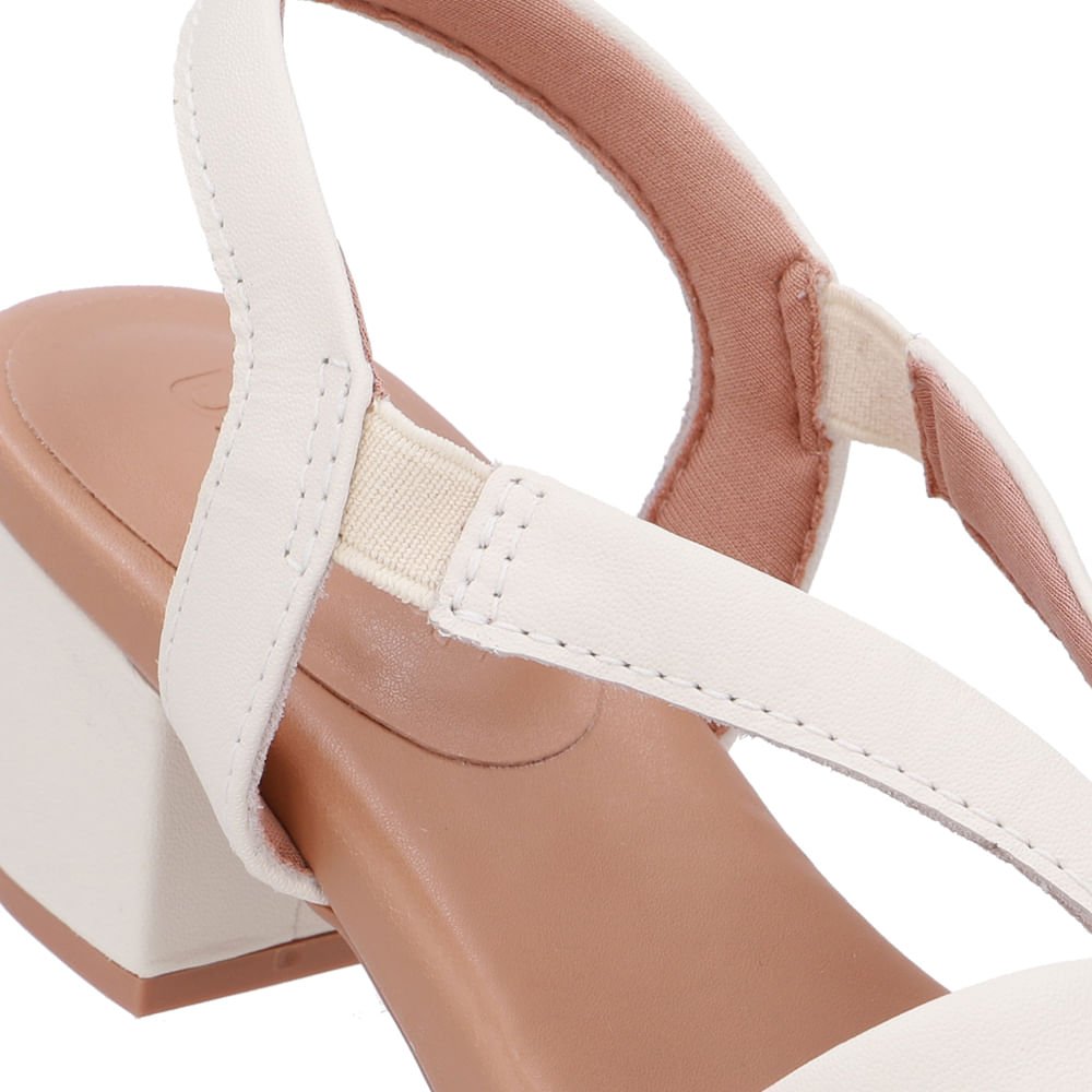 Sandália Bico Redondo Couro Branca Marfim Enfeite Marfim 4