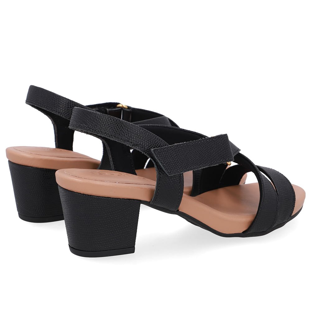 Sandália Tiras Couro Preta Fecho-Flex Preto 2