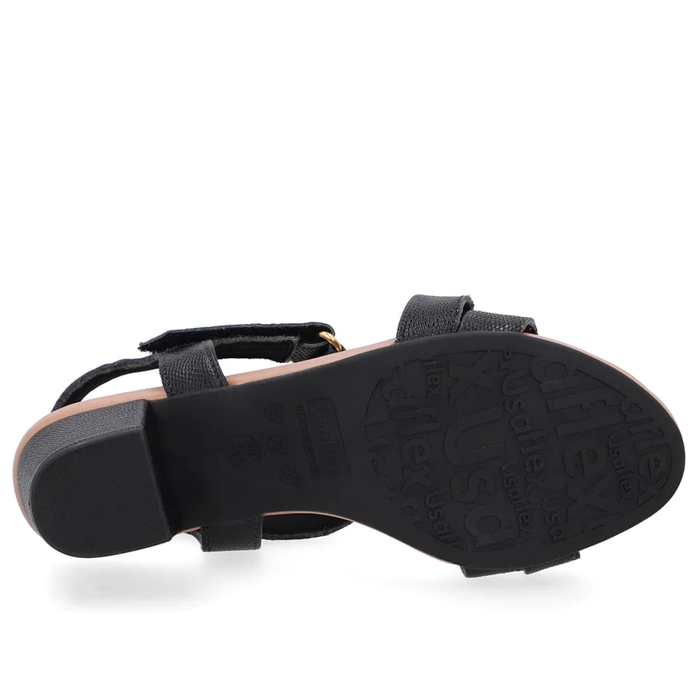 Sandália Tiras Couro Preta Fecho-Flex Preto 4