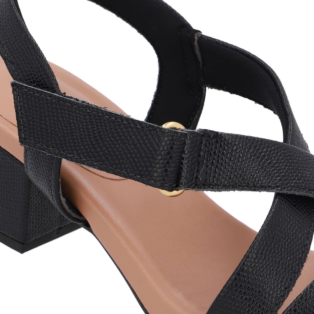 Sandália Tiras Couro Preta Fecho-Flex Preto 4