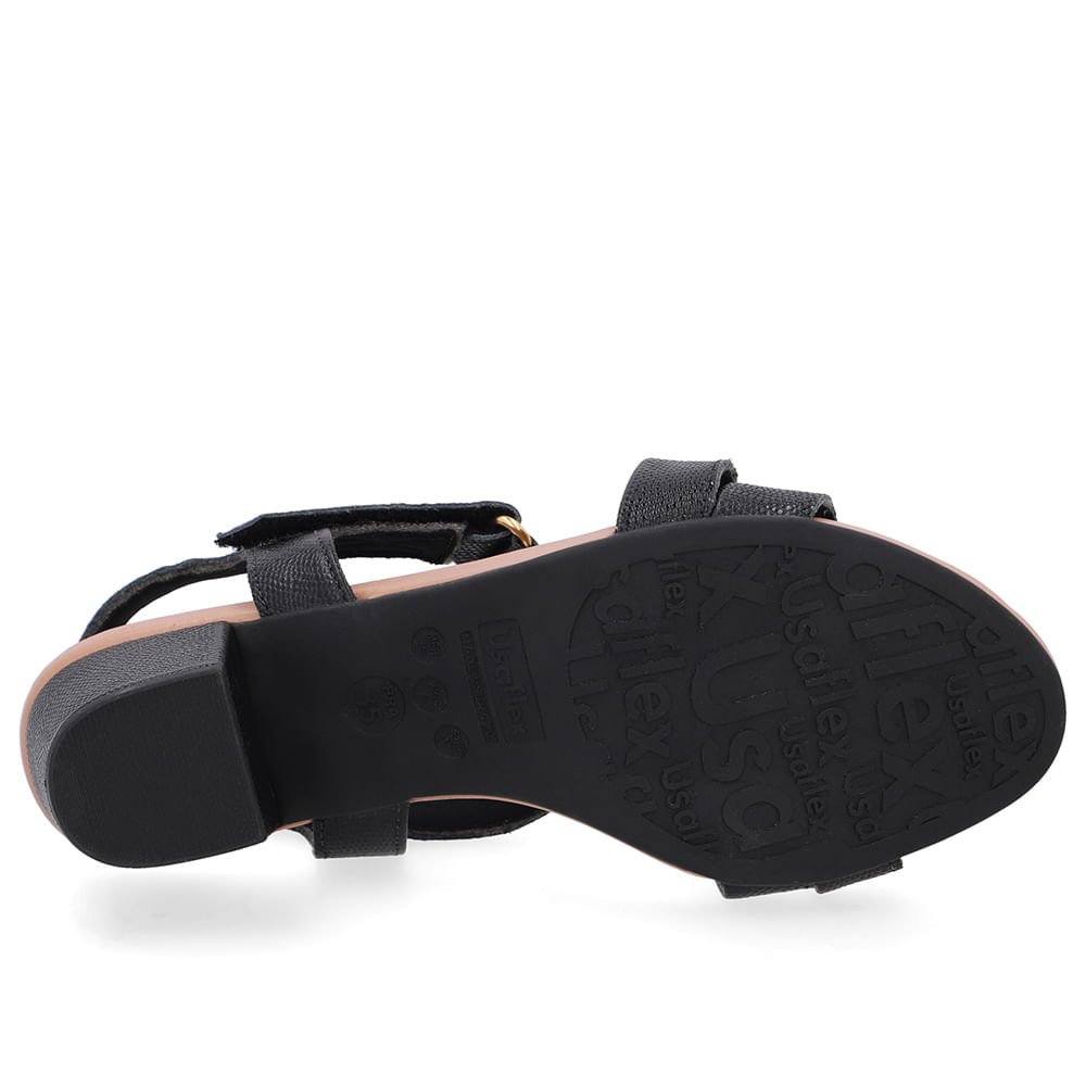 Sandália Tiras Couro Preta Fecho-Flex Preto 5