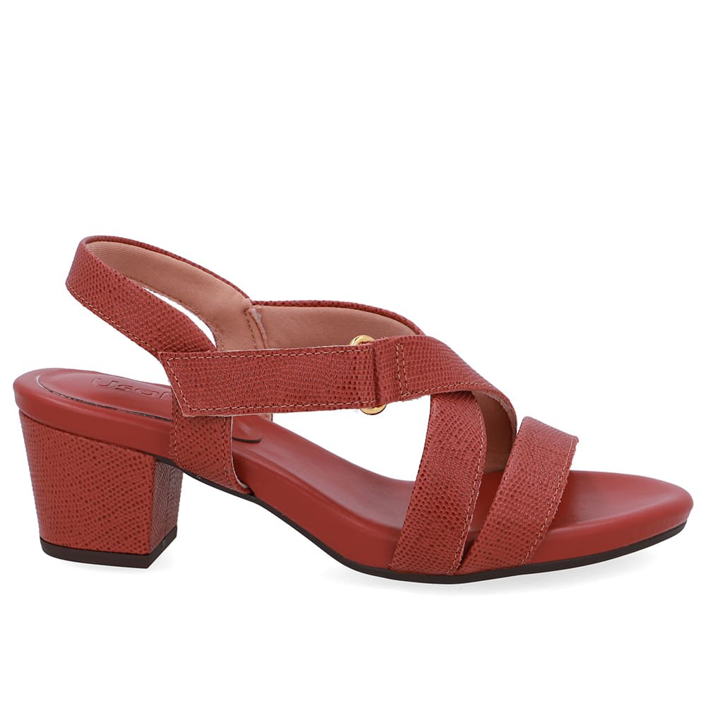 Sandália Tiras Couro Marrom Fecho-Flex