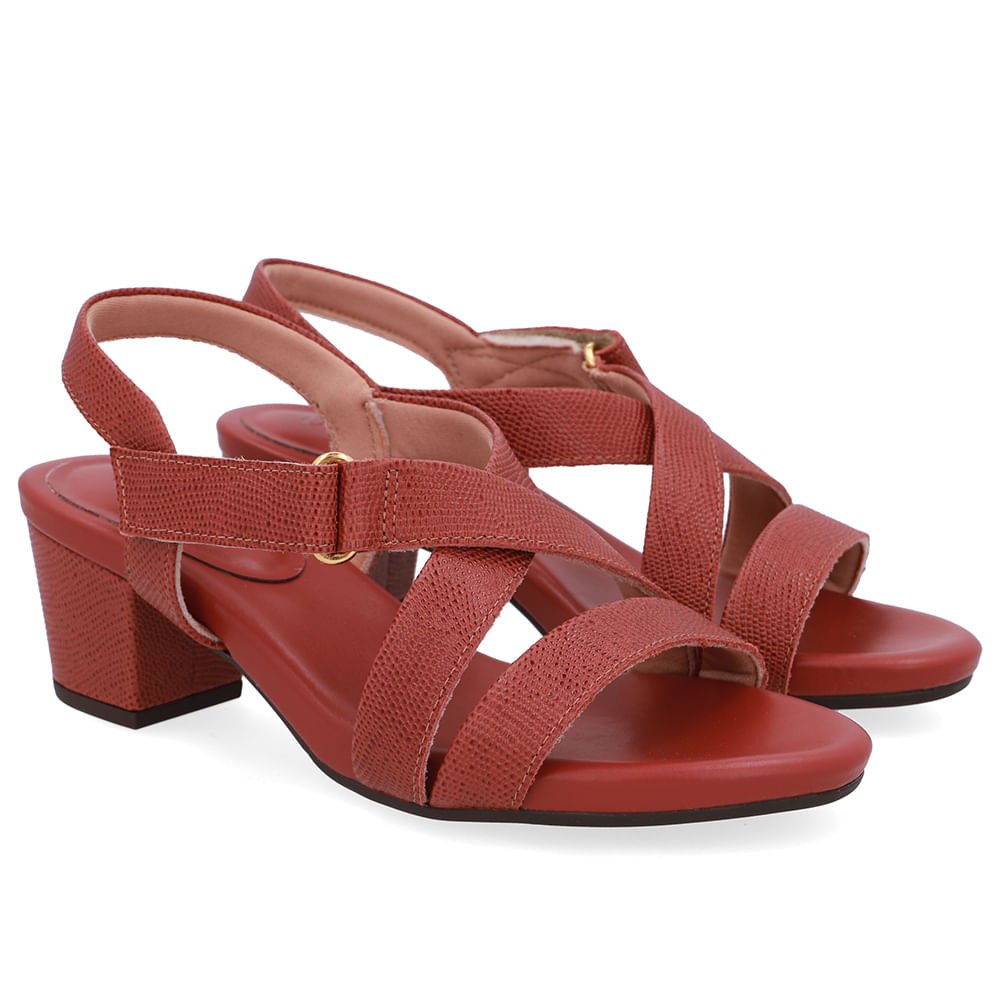 Sandália Tiras Couro Marrom Fecho-Flex Marrom 2