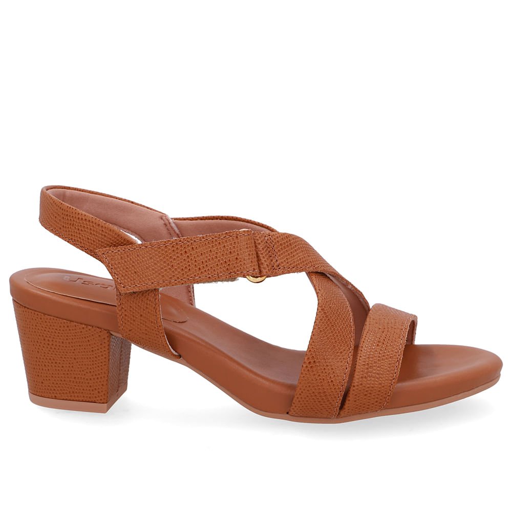 Sandália Tiras Couro Marrom Fecho-Flex