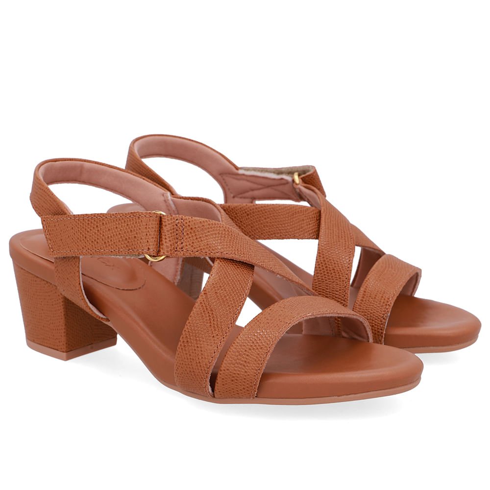 Sandália Tiras Couro Marrom Fecho-Flex Marrom 2