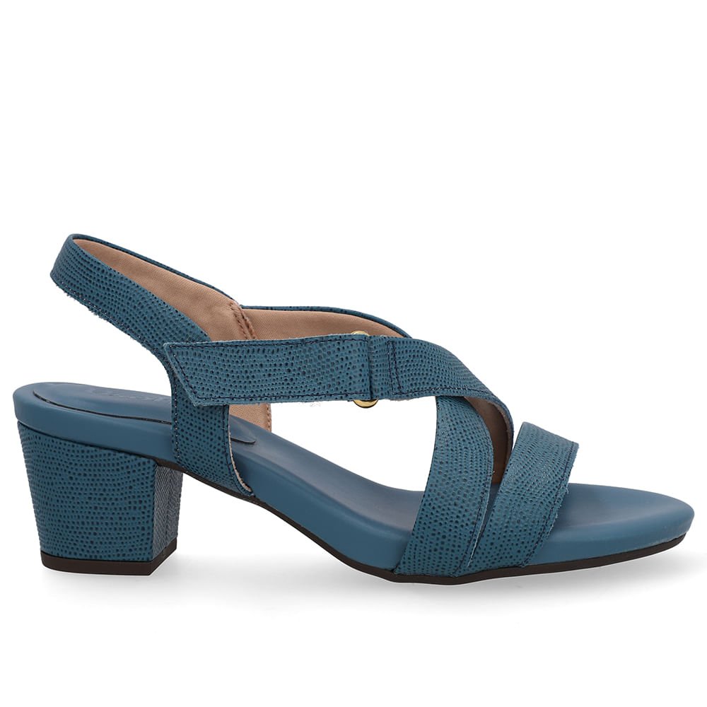 Sandália Tiras Couro Azul Fecho-Flex