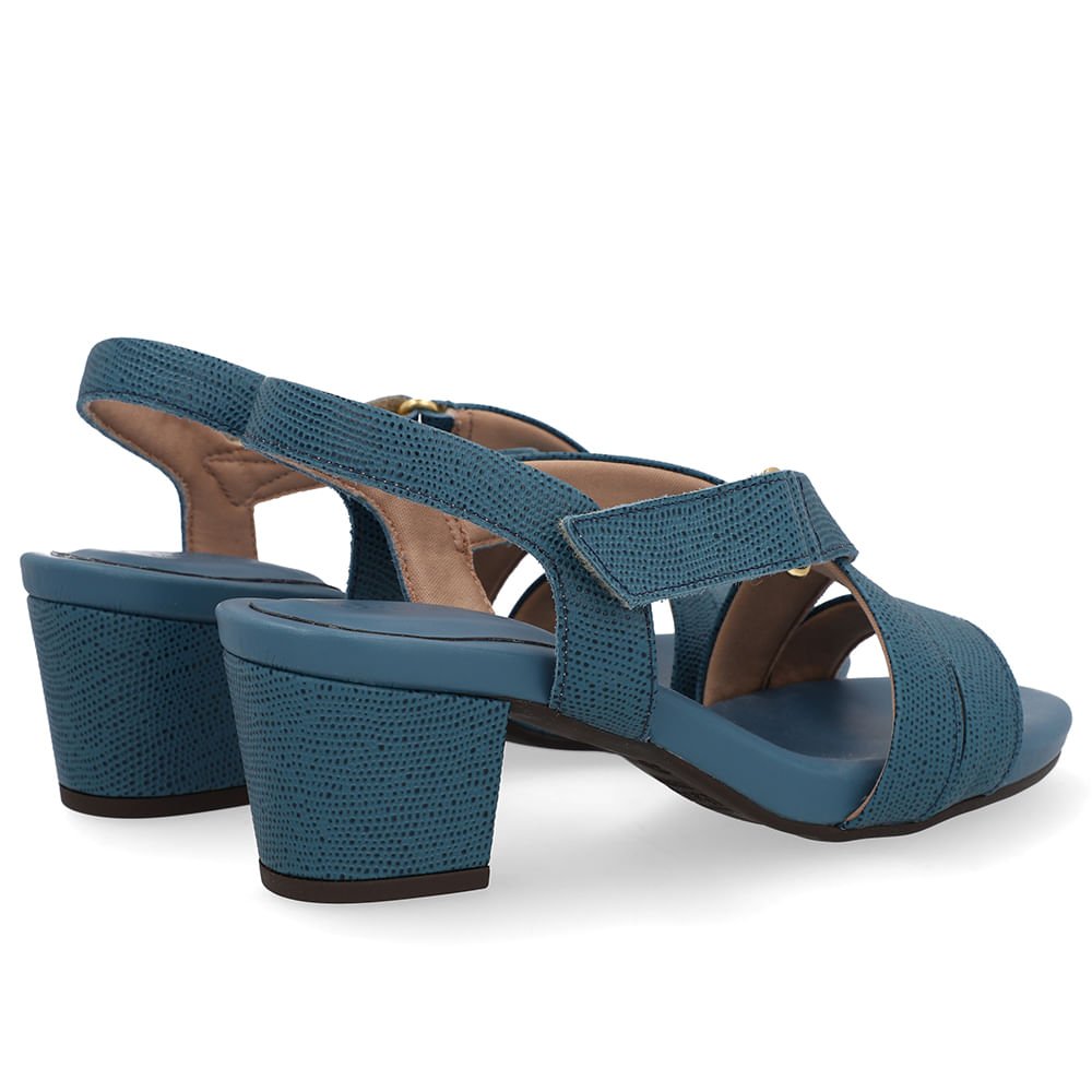 Sandália Tiras Couro Azul Fecho-Flex Azul 3