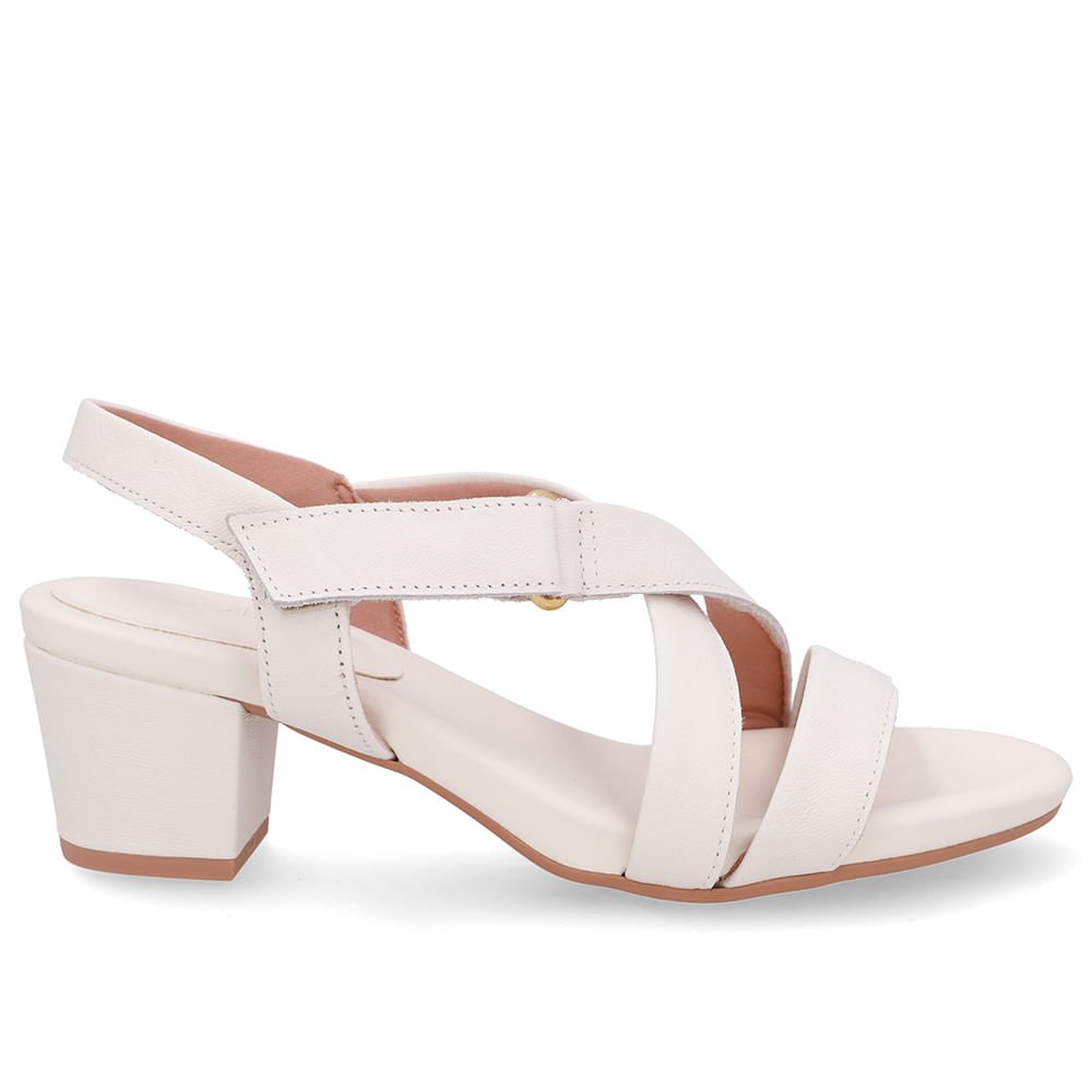 Sandália Tiras Couro Branca Marfim Fecho-Flex