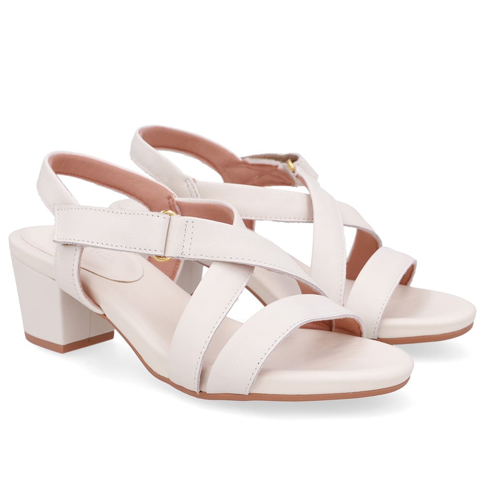 Sandália Tiras Couro Branca Marfim Fecho-Flex Marfim 2