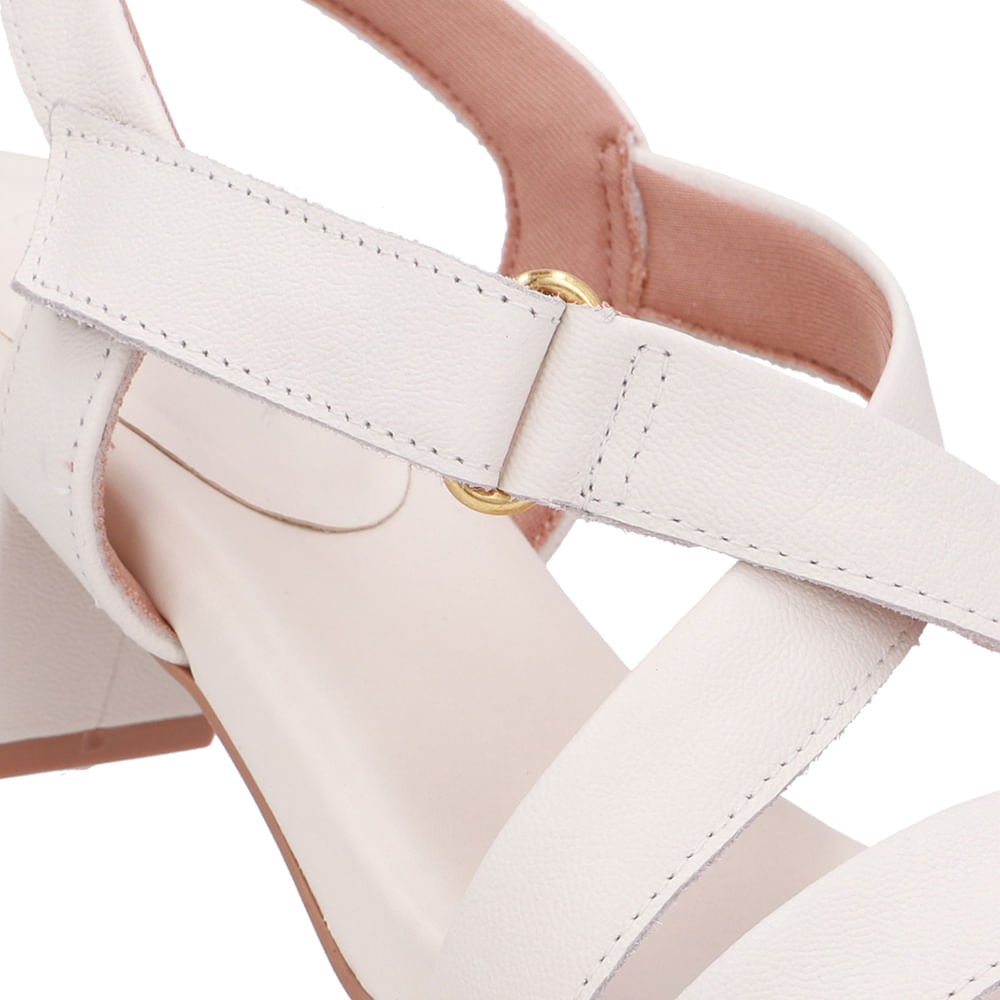 Sandália Tiras Couro Branca Marfim Fecho-Flex Marfim 4