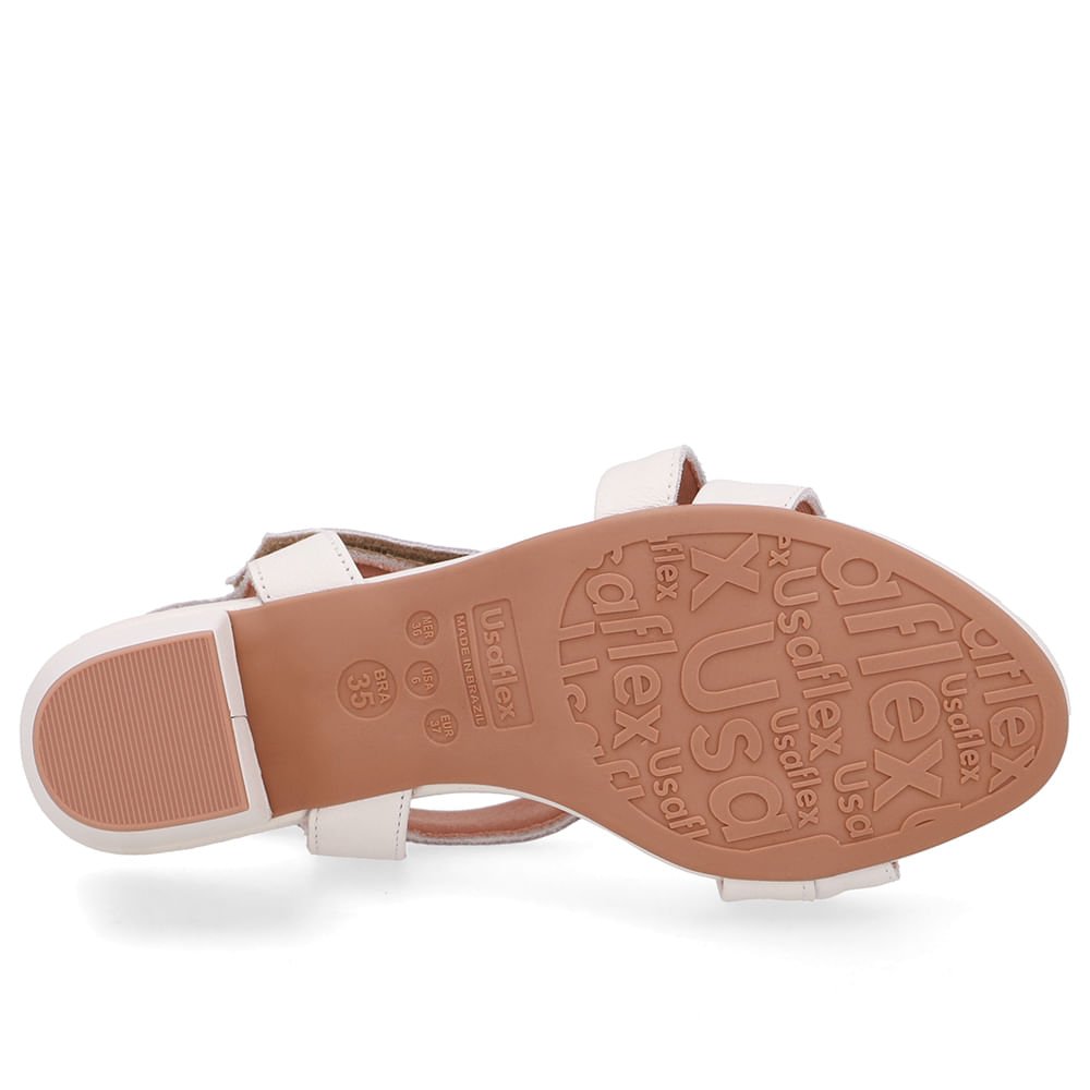 Sandália Tiras Couro Branca Marfim Fecho-Flex Marfim 5