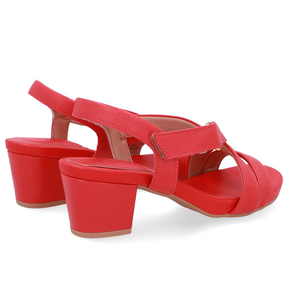 Sandália Tiras Couro Vermelha Fecho-Flex Vermelho 3
