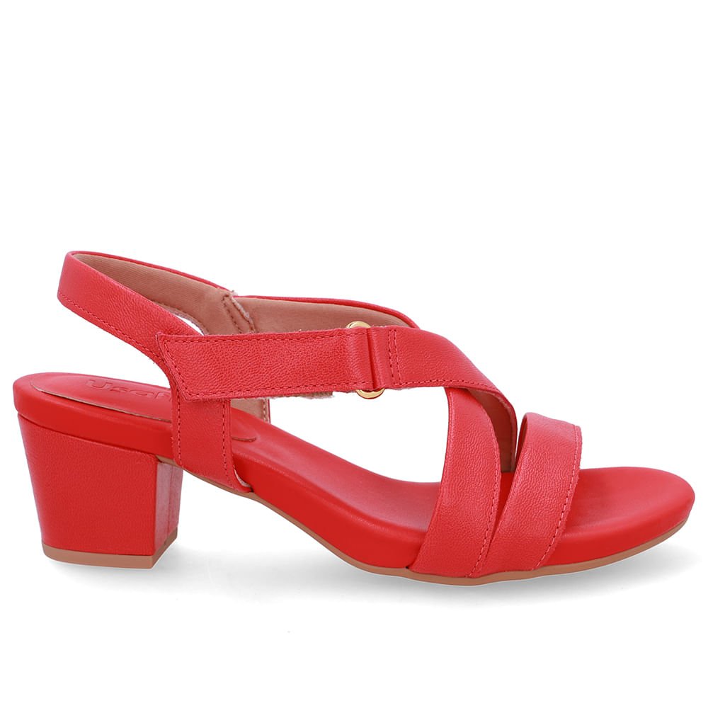 Sandália Tiras Couro Vermelha Fecho-Flex