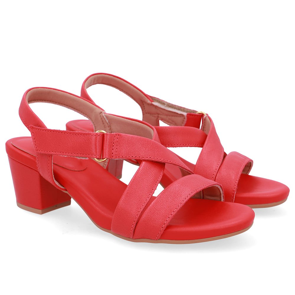 Sandália Tiras Couro Vermelha Fecho-Flex Vermelho 2