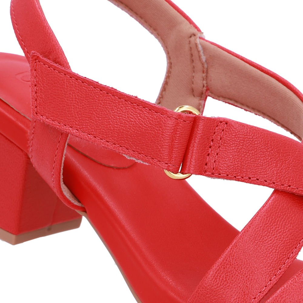 Sandália Tiras Couro Vermelha Fecho-Flex Vermelho 4
