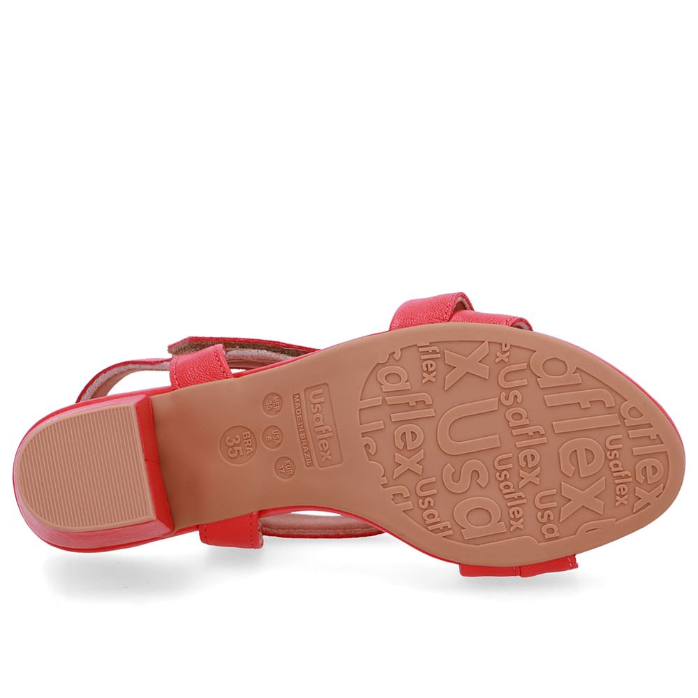 Sandália Tiras Couro Vermelha Fecho-Flex Vermelho 5