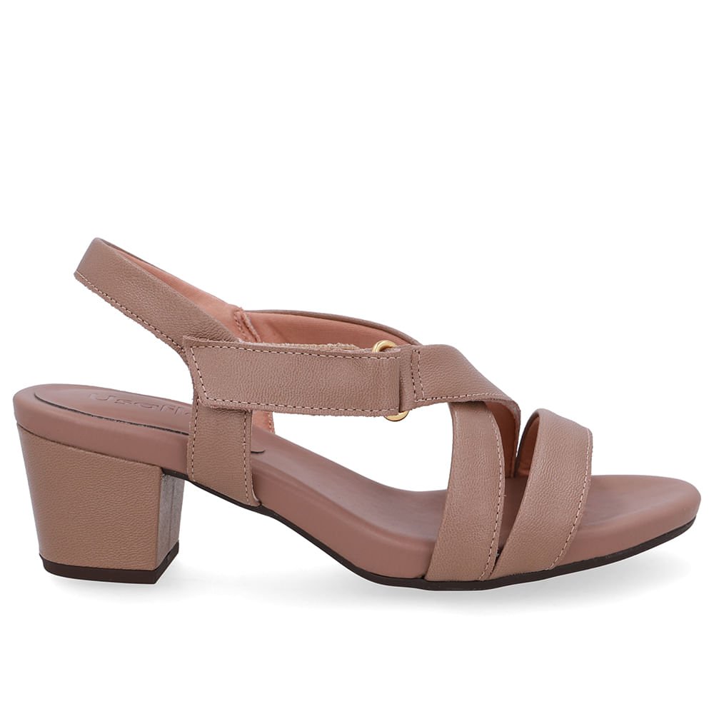 Sandália Tiras Couro Marrom Fecho-Flex