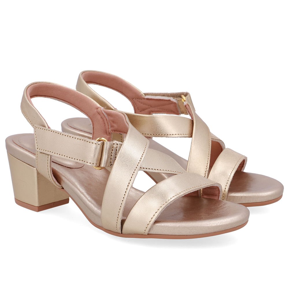 Sandália Tiras Couro Dourada Fecho-Flex Dourado 2