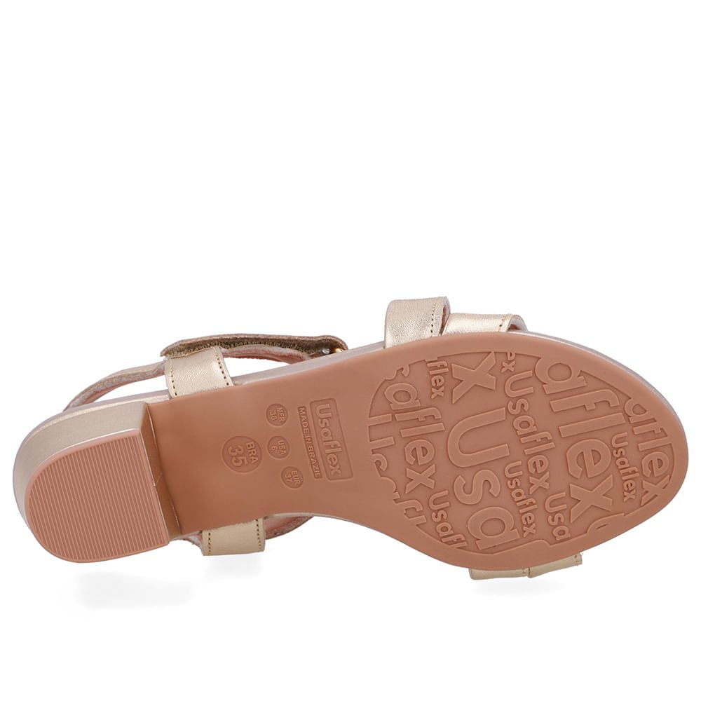 Sandália Tiras Couro Dourada Fecho-Flex Dourado 5