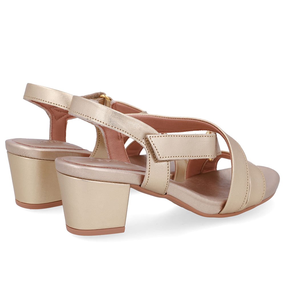 Sandália Tiras Couro Dourada Fecho-Flex Dourado 3