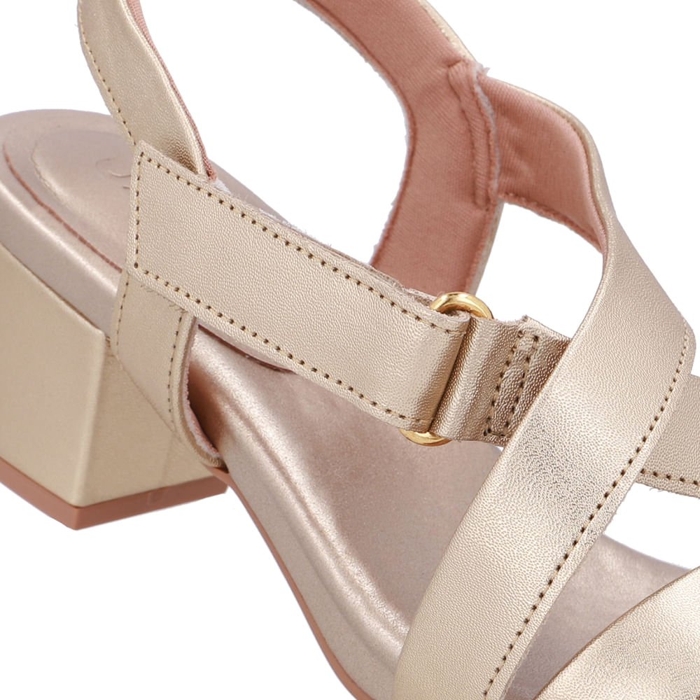 Sandália Tiras Couro Dourada Fecho-Flex Dourado 4