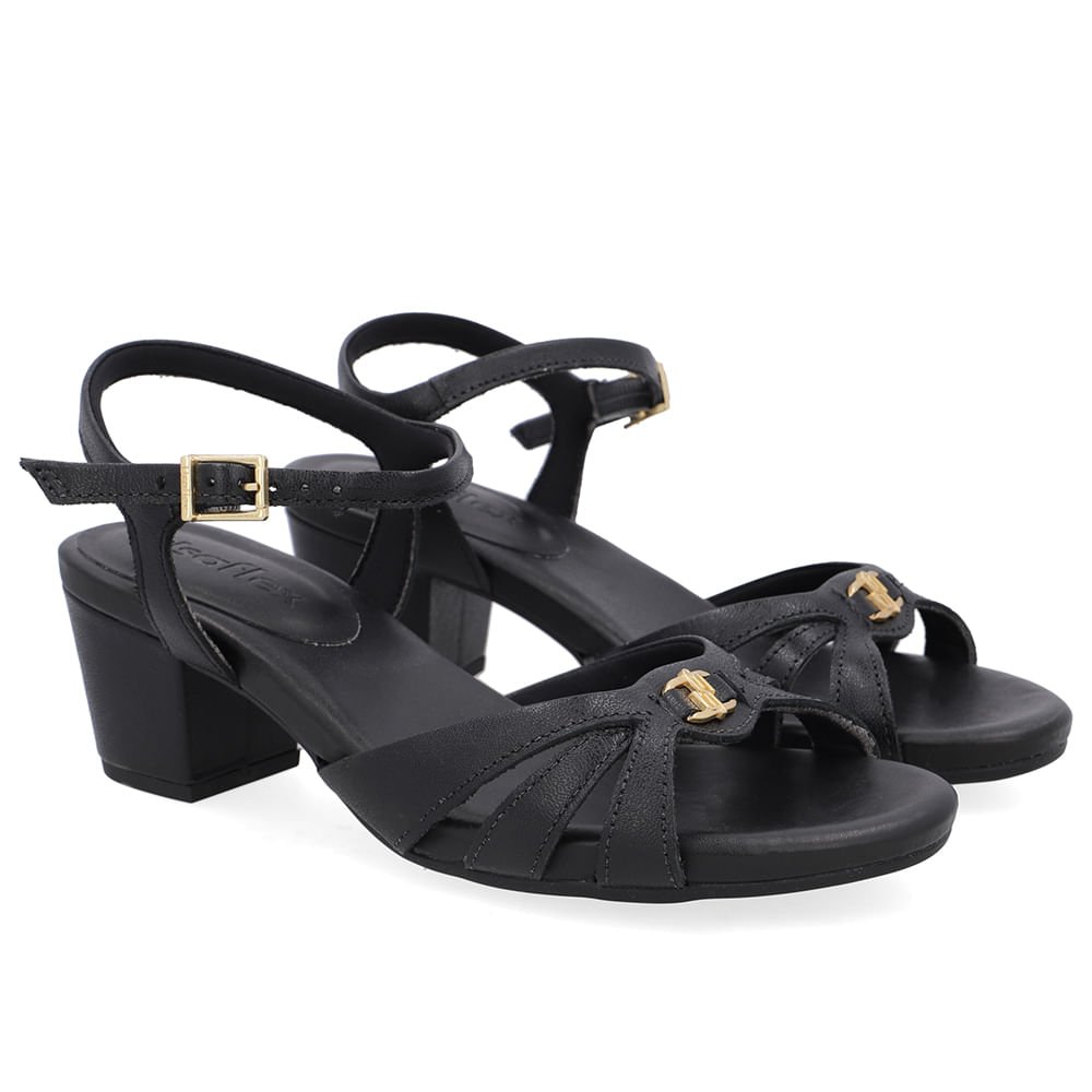 Sandália Couro Preta Tiras Lateral Preto 2