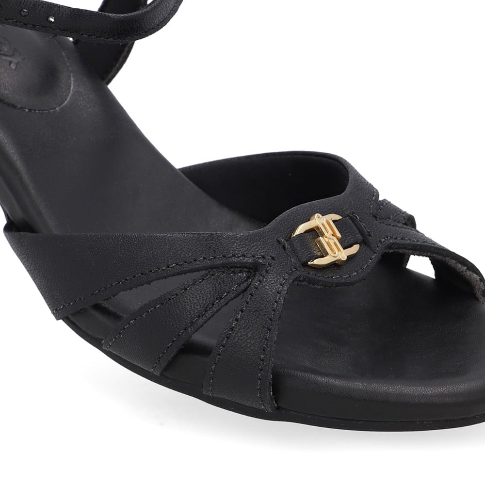 Sandália Couro Preta Tiras Lateral Preto 4