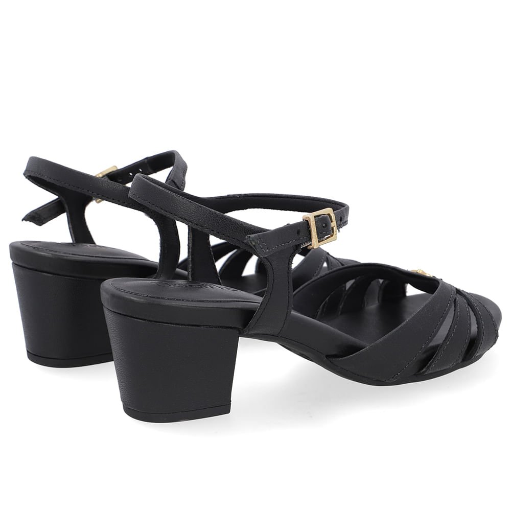 Sandália Couro Preta Tiras Lateral Preto 3