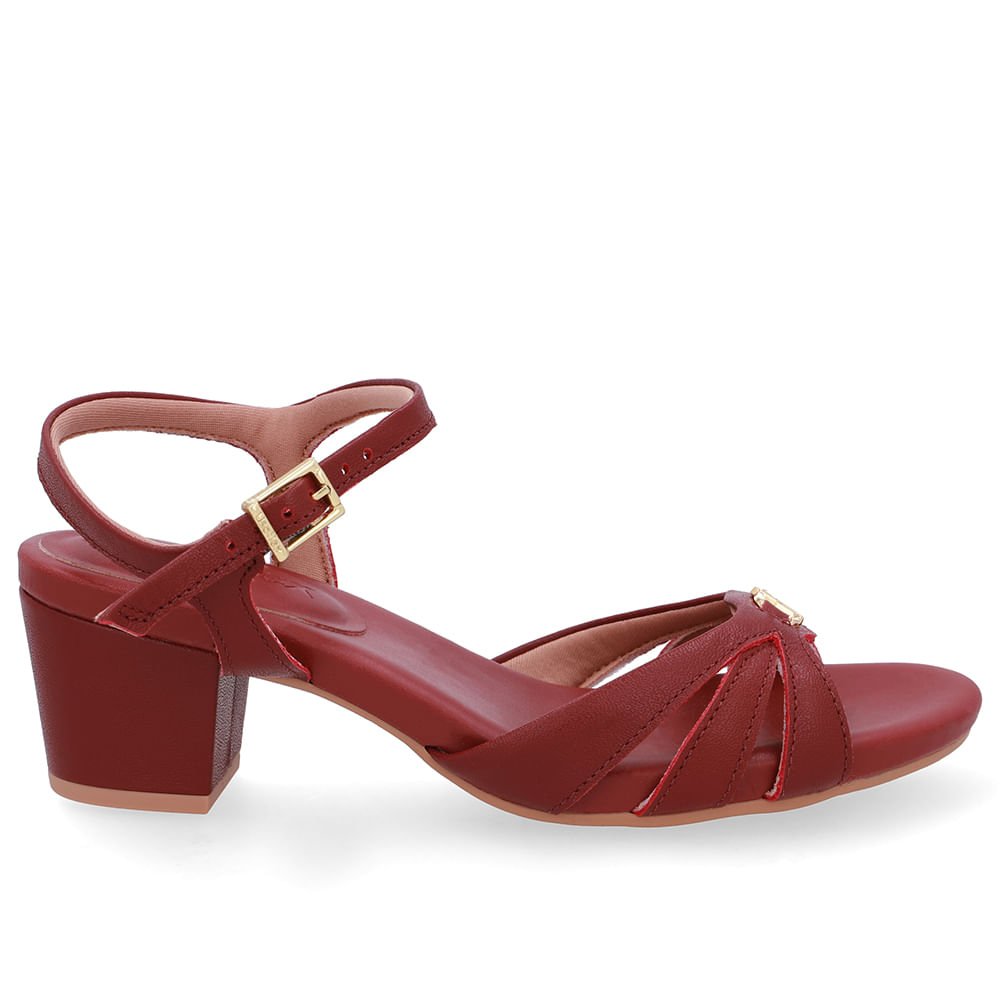 Sandália Couro Vermelha Tiras Lateral