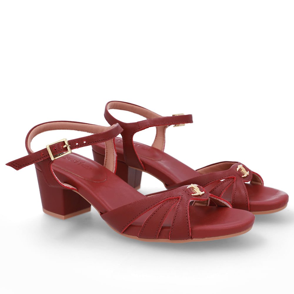 Sandália Couro Vermelha Tiras Lateral Vermelho 2