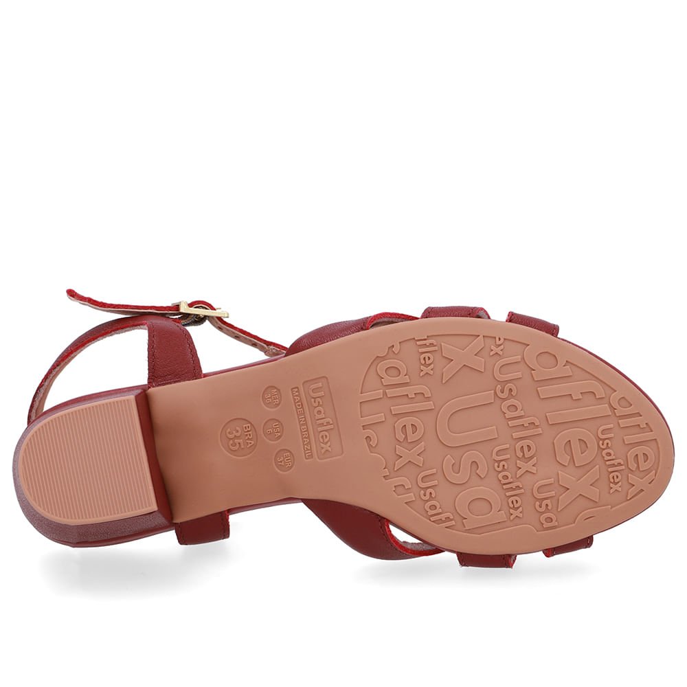 Sandália Couro Vermelha Tiras Lateral Vermelho 5