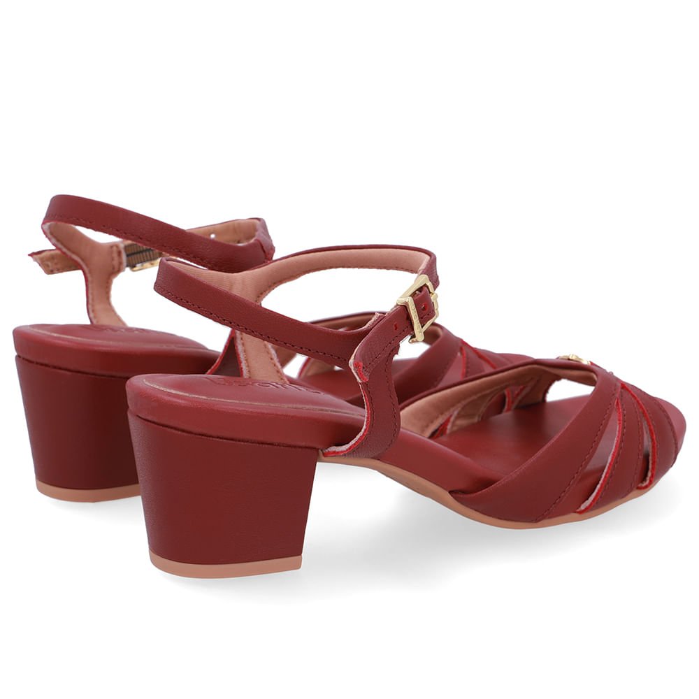 Sandália Couro Vermelha Tiras Lateral Vermelho 3