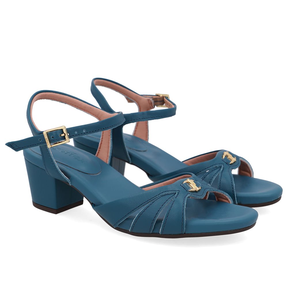 Sandália Couro Azul Tiras Lateral Azul 2