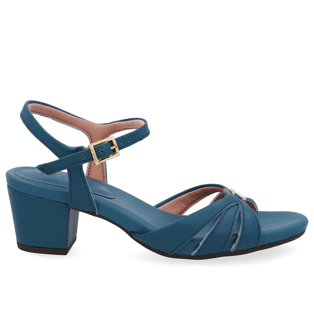 Sandália Couro Azul Tiras Lateral