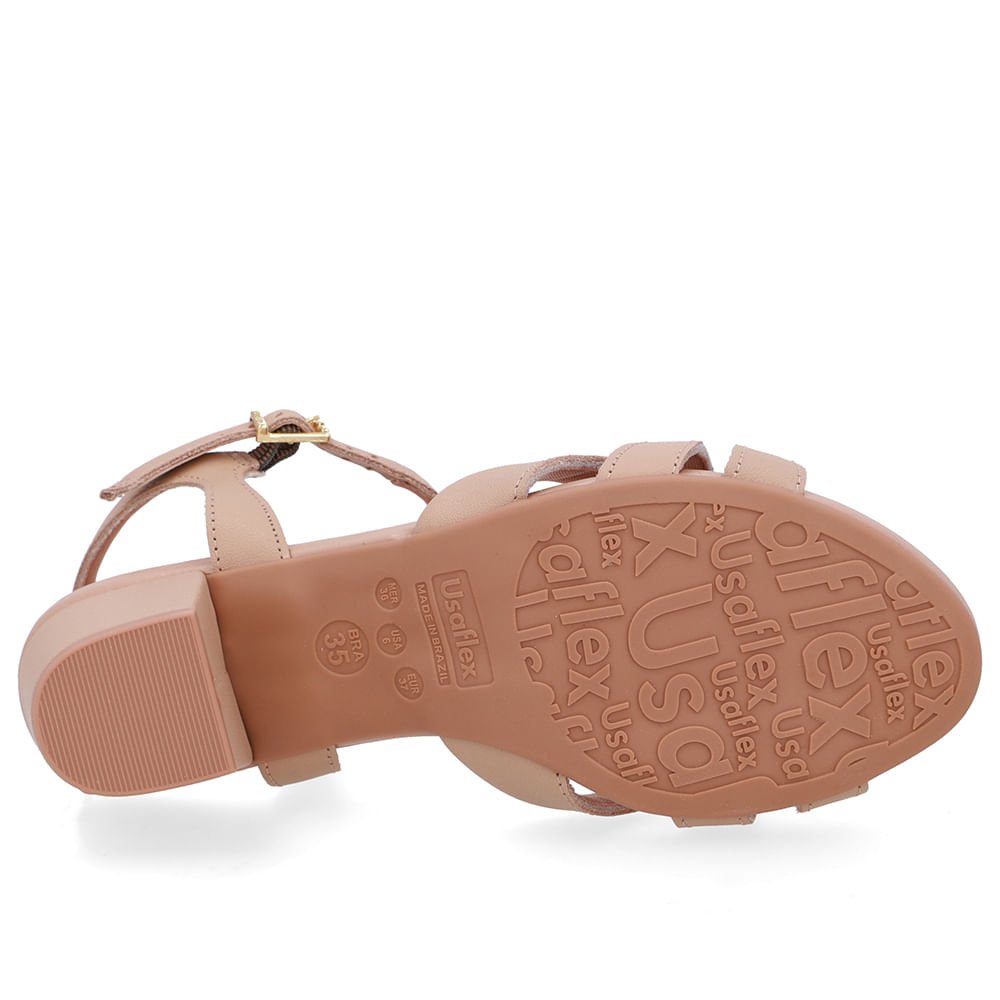 Sandália Couro Bege Tiras Lateral Bege 5