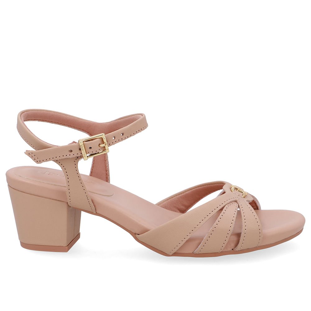 Sandália Couro Bege Tiras Lateral