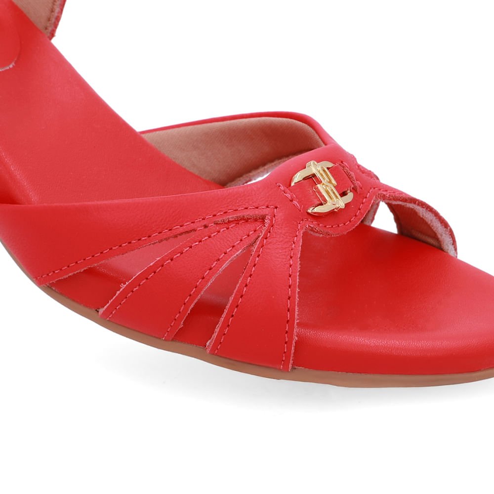 Sandália Couro Vermelha Tiras Lateral Vermelho 4