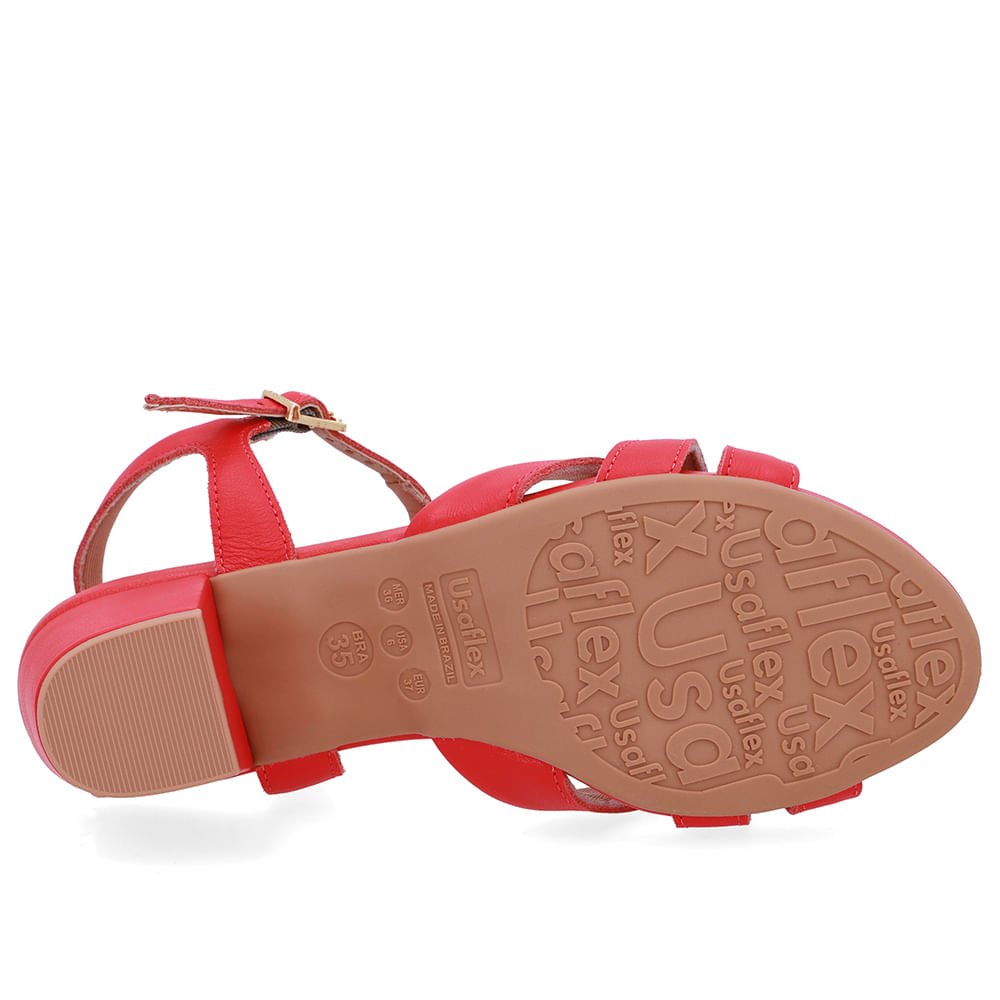 Sandália Couro Vermelha Tiras Lateral Vermelho 5