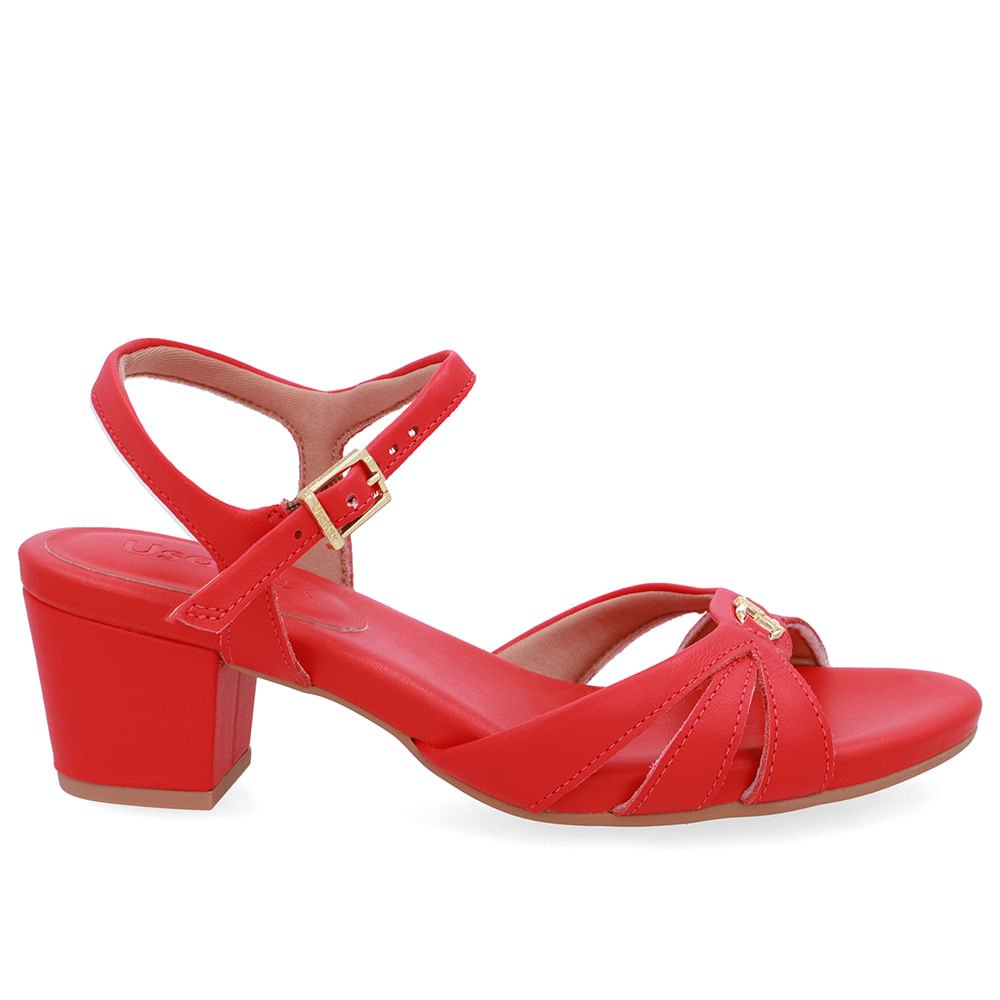 Sandália Couro Vermelha Tiras Lateral