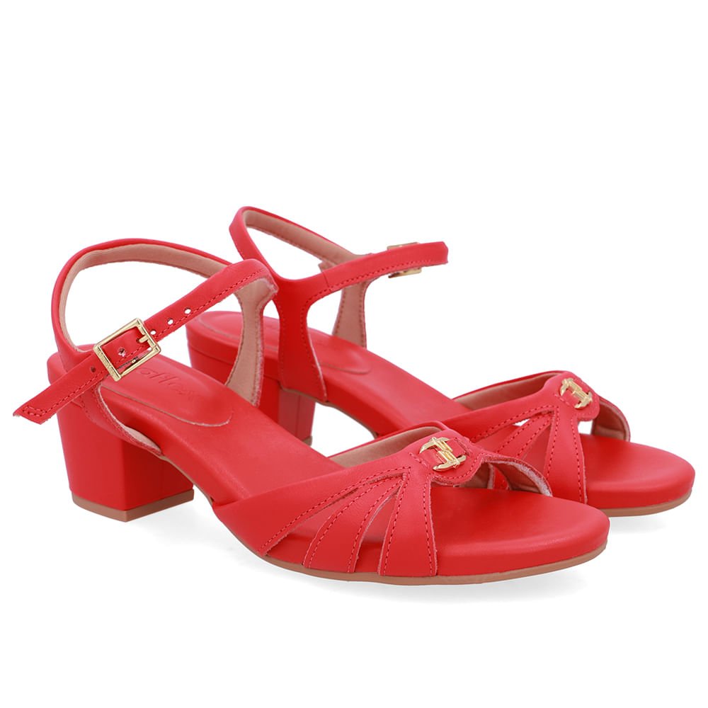 Sandália Couro Vermelha Tiras Lateral Vermelho 2