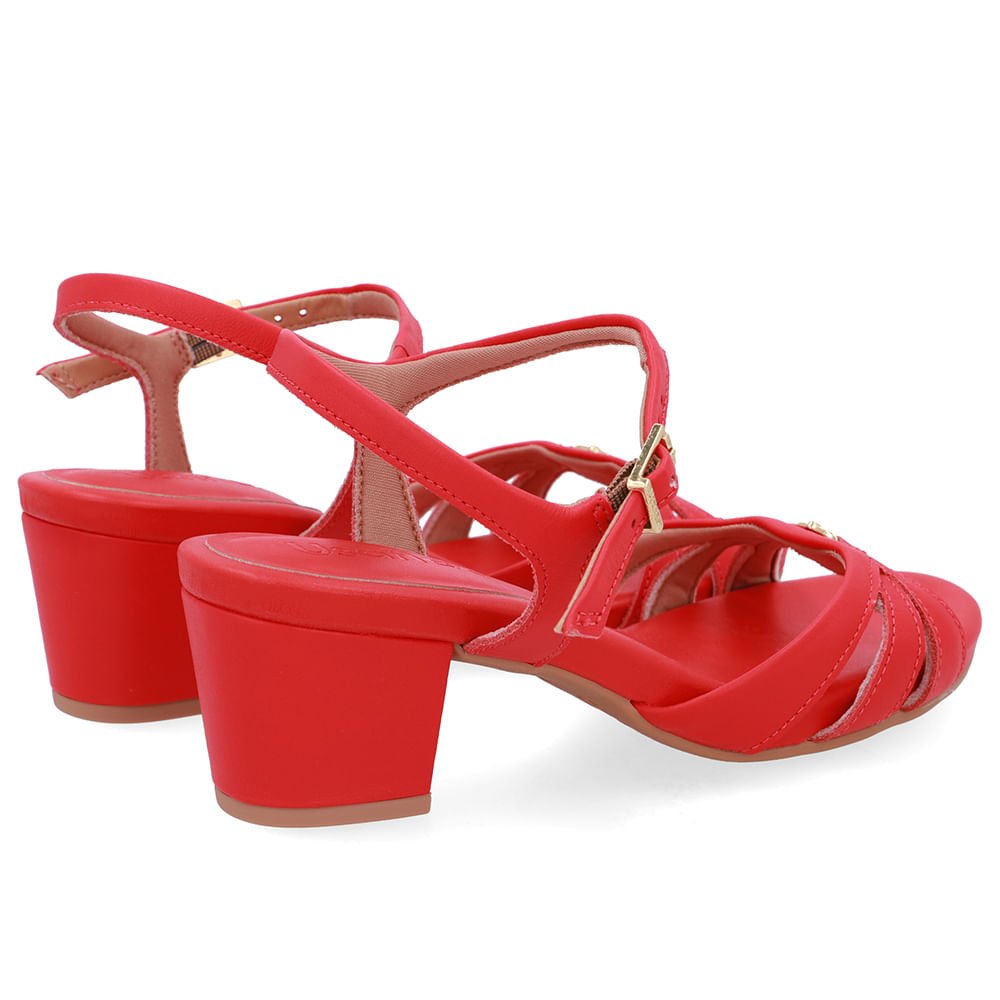Sandália Couro Vermelha Tiras Lateral Vermelho 3