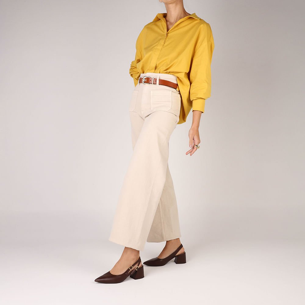 Slingback Marrom Salto Bloco Couro Tira Dupla Lateral Marrom 4