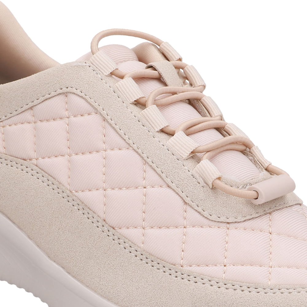 Tênis Bege Tecido Matelassê Cadarço Elástico Bege 4