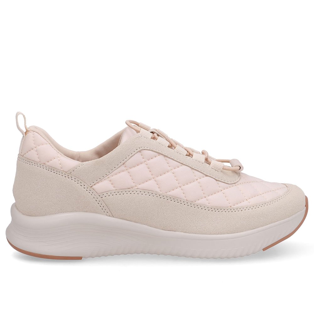 Tênis Bege Tecido Matelassê Cadarço Elástico Bege 1