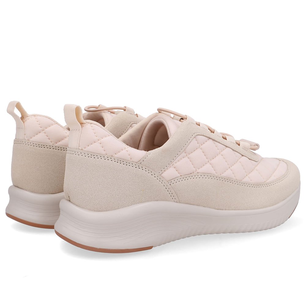 Tênis Bege Tecido Matelassê Cadarço Elástico Bege 3